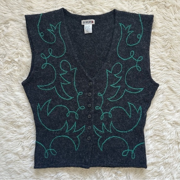 Vintage Sweater Vest InWear Design Kirsten Teisner 100% Shetland Wool Gray M - Picture 1 of 10